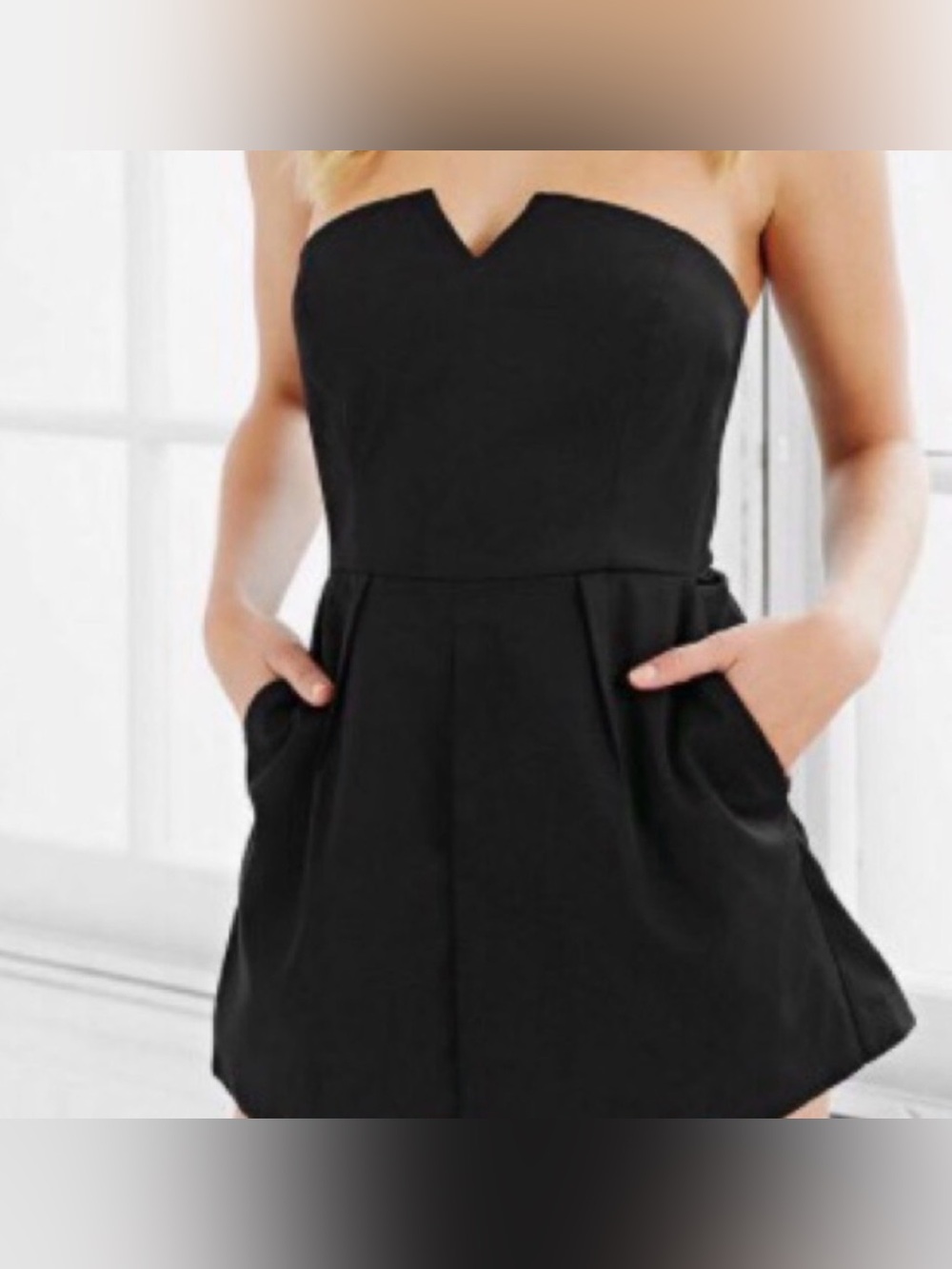 Strapless Black Pocketed Mini Dress